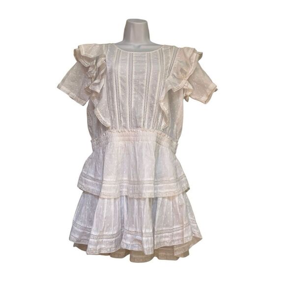 Love Shack Fancy Cotton Natasha Heritage Mini Dress White Ruffle Lace Size L 10 - Picture 5 of 16
